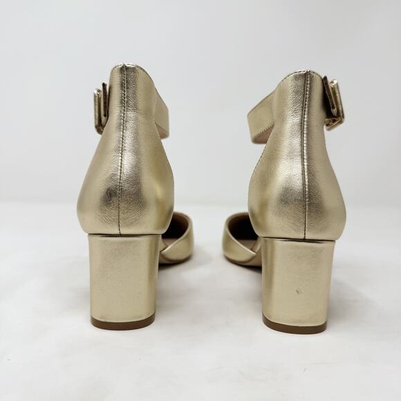 [Kurt Geiger] Gold Metallic Pointed Toe Block Heel Ankle Strap Heels 38.5 US 8 - Picture 7 of 10